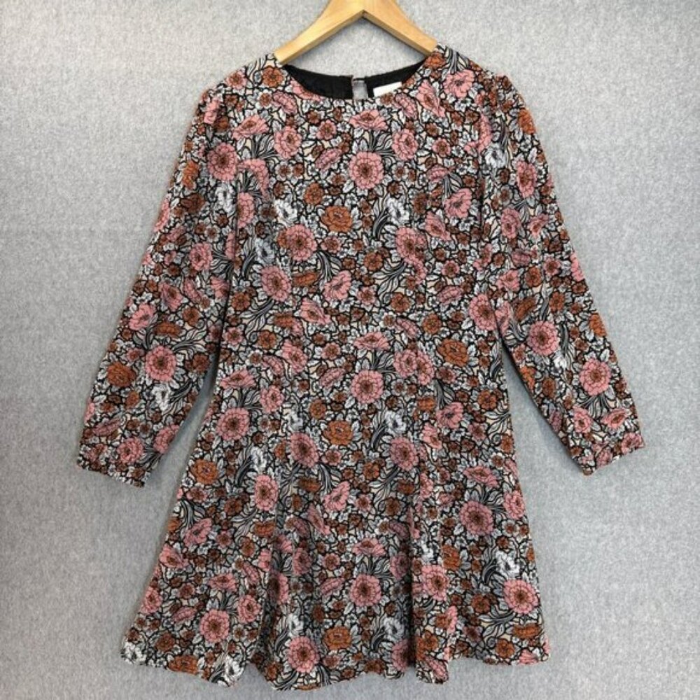 HD in Paris Anthropologie Womens Small Floral Dress Black Pink Orange 3/4 Sleeve
